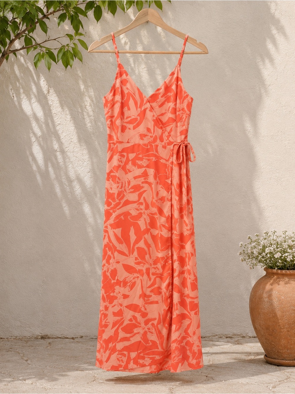 Nine West Floral Wrap Dress XS Coral Pink Tropical Summer Dres